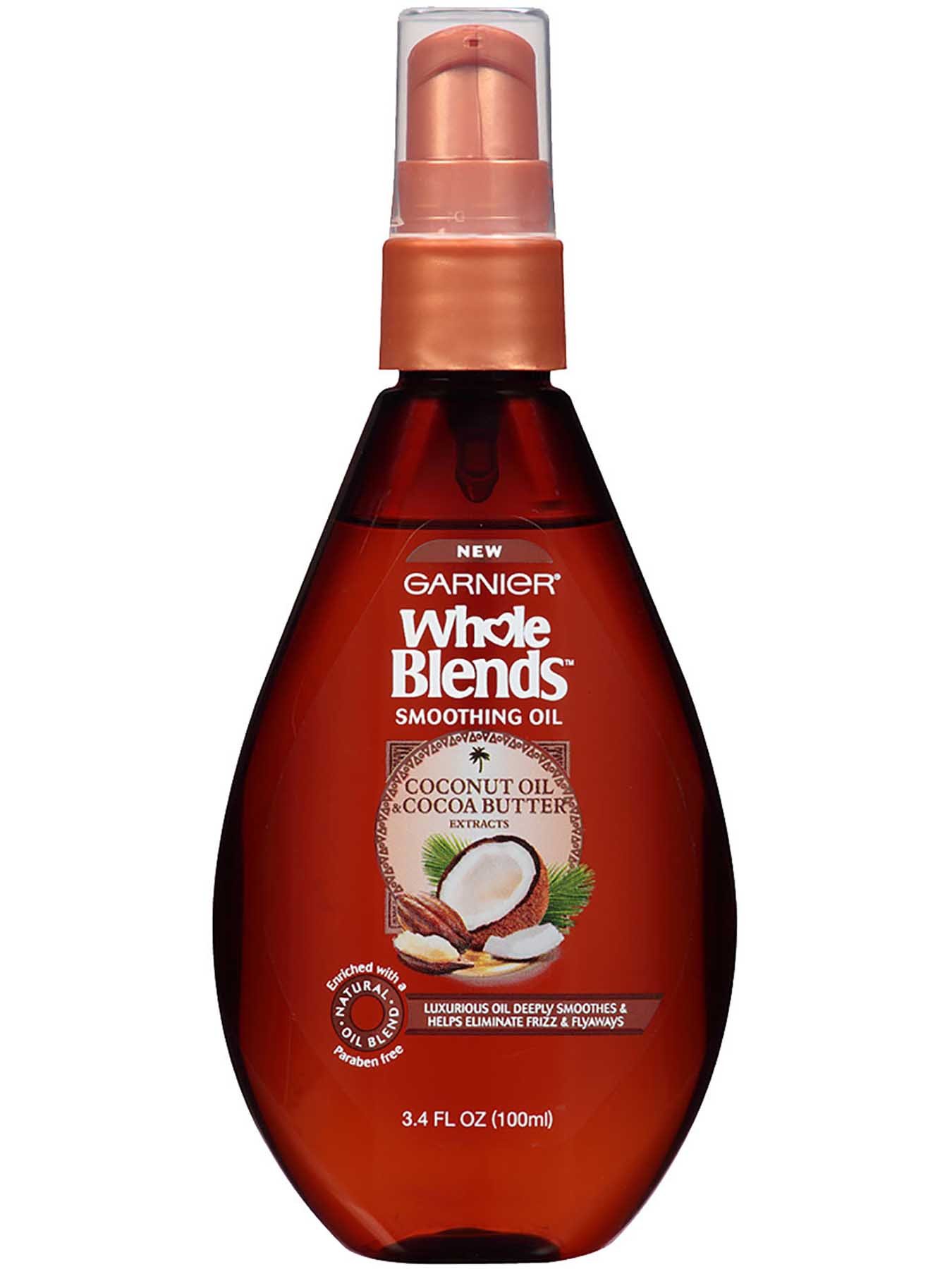 Garnier Whole Blends Smoothing Oil Coconut Oil Cocoa Butter Extracts Front Of Bottle